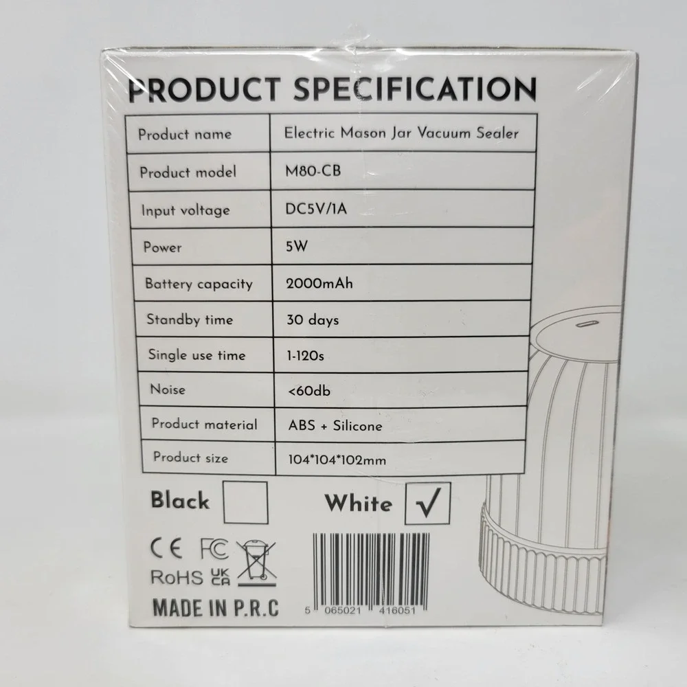 LUMO Electric Mason Jar Vacuum Sealer M80-CB White Regular &‎ Wide Mouth NEW